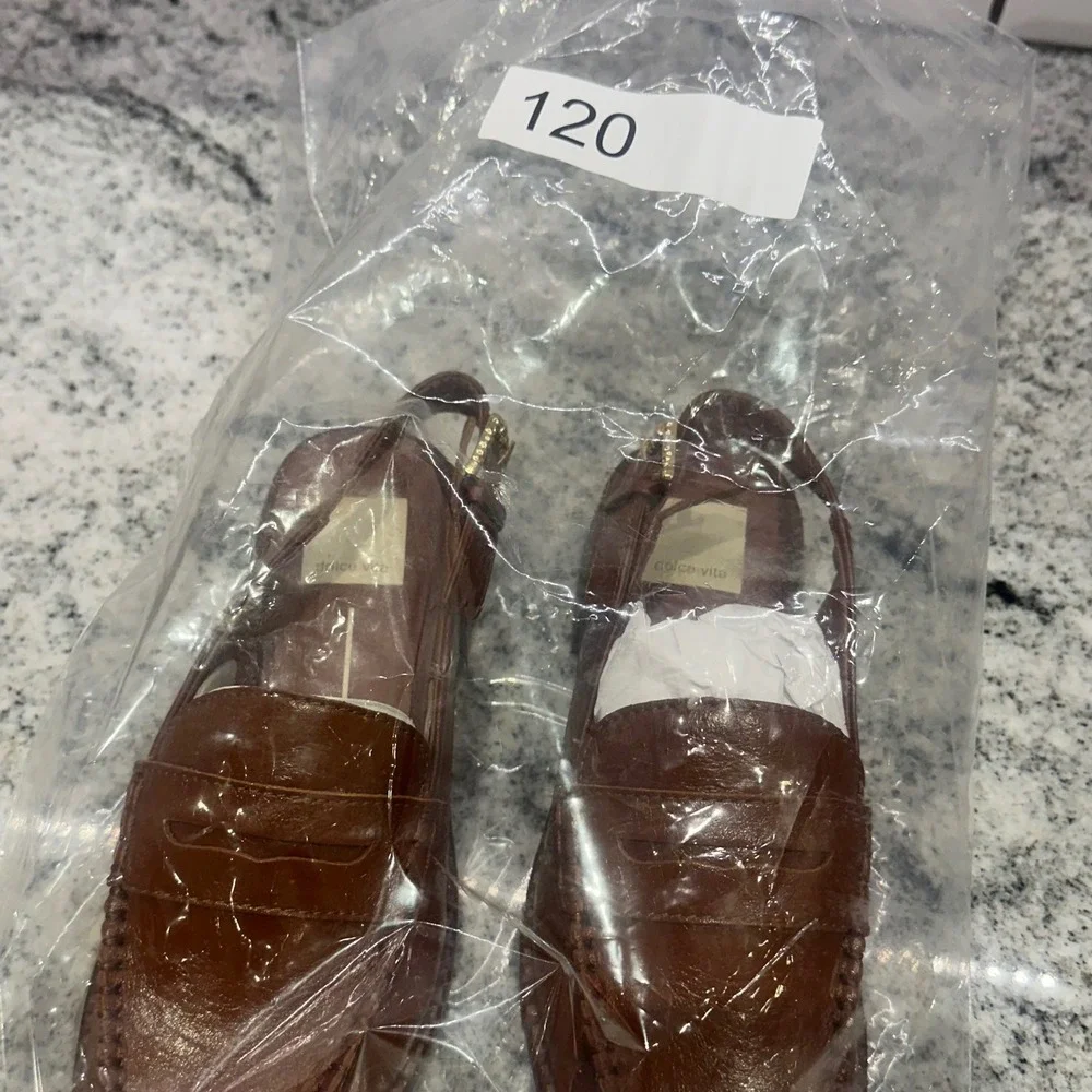 Dolce Vita Womens 6 Slingback Loafers Cognac Leather Buckle Preppy Dark Academia